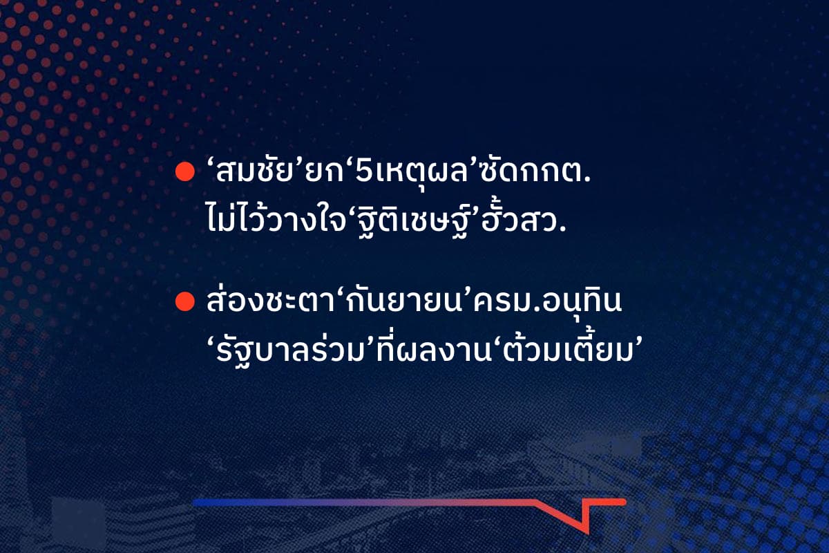 เรื่องมันมีอยู่ว่า ‘สมชัย’ยก‘5เหตุผล’ซัดกกต. ไม่ไว้วางใจ‘ฐิติเชษฐ์’ฮั้วสว. ส่องชะตา‘กันยายน’ครม.อนุทิน ‘รัฐบาลร่วม’ที่ผลงาน‘ต้วมเตี้ยม’