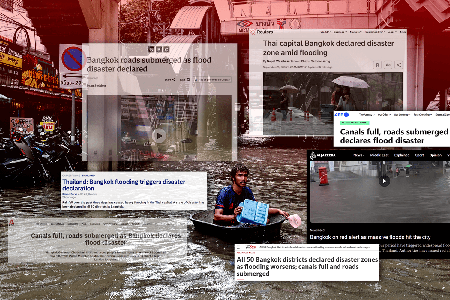 สื่อนอกรายงานข่าวน้ำท่วมกรุงเทพฯ “คลองล้นตลิ่ง-ถนนจมบาดาล” หลังฝนถล่มต่อเนื่อง 48 ชั่วโมง