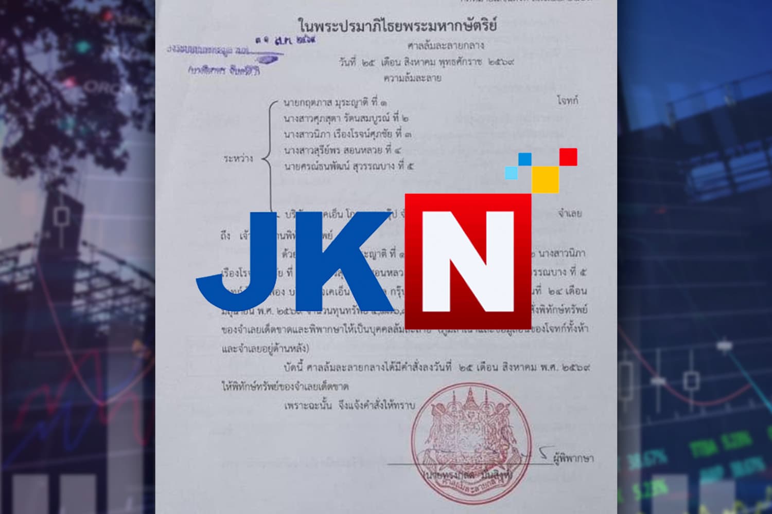 JKN ถูกพิทักษ์ทรัพย์เด็ดขาด เจ้าหนี้ฟ้อง 4.17 ล้าน